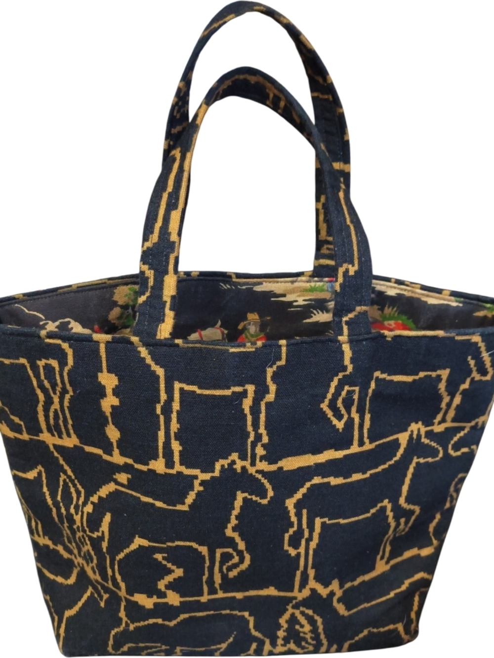 Handmade Black and Gold Animal Western Cowboy Pattern Tote Handbag